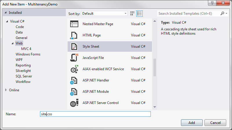 Figure 21: Adding the site.css file.