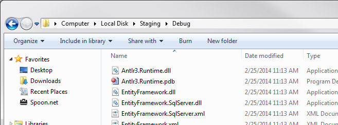 Figure 13: The staging Debug folder contents from the initial build.
