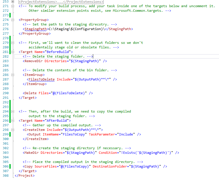 Figure 17: The custom build targets in the project file.