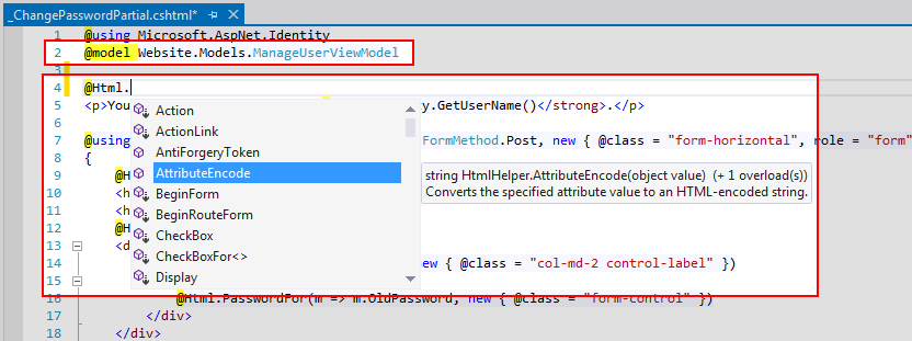 Figure 20: The restored syntax highlighting and Intellisense support.