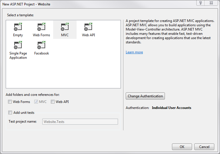Figure 3: The New ASP.NET Project dialog.